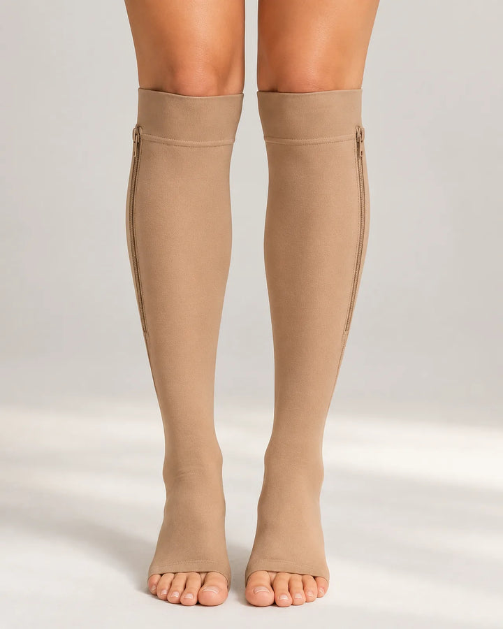 Medias de Compresión con Cierre Lateral - Beige