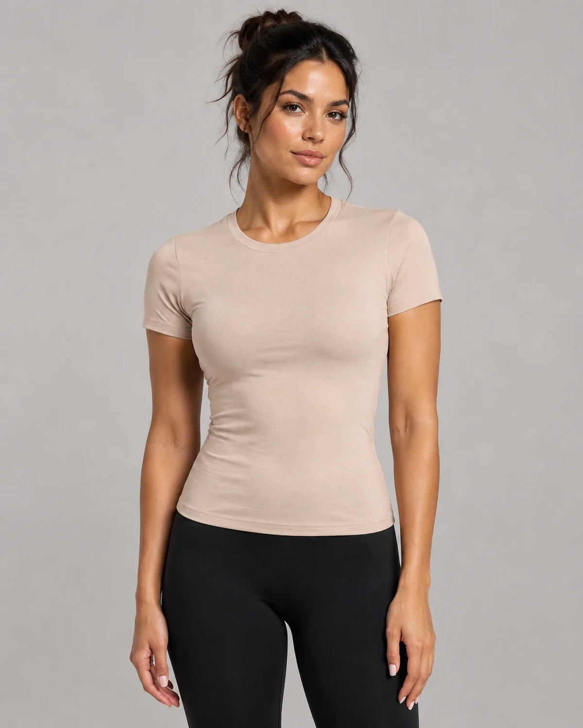 Camiseta Moldeadora Cuello Redondo Power Fit - Beige